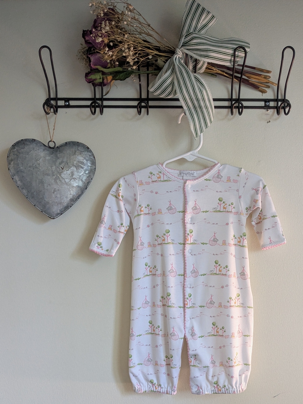 Kissy Kissy White & Pink Printed Long-Sleeve Convertible Romper/Gown
